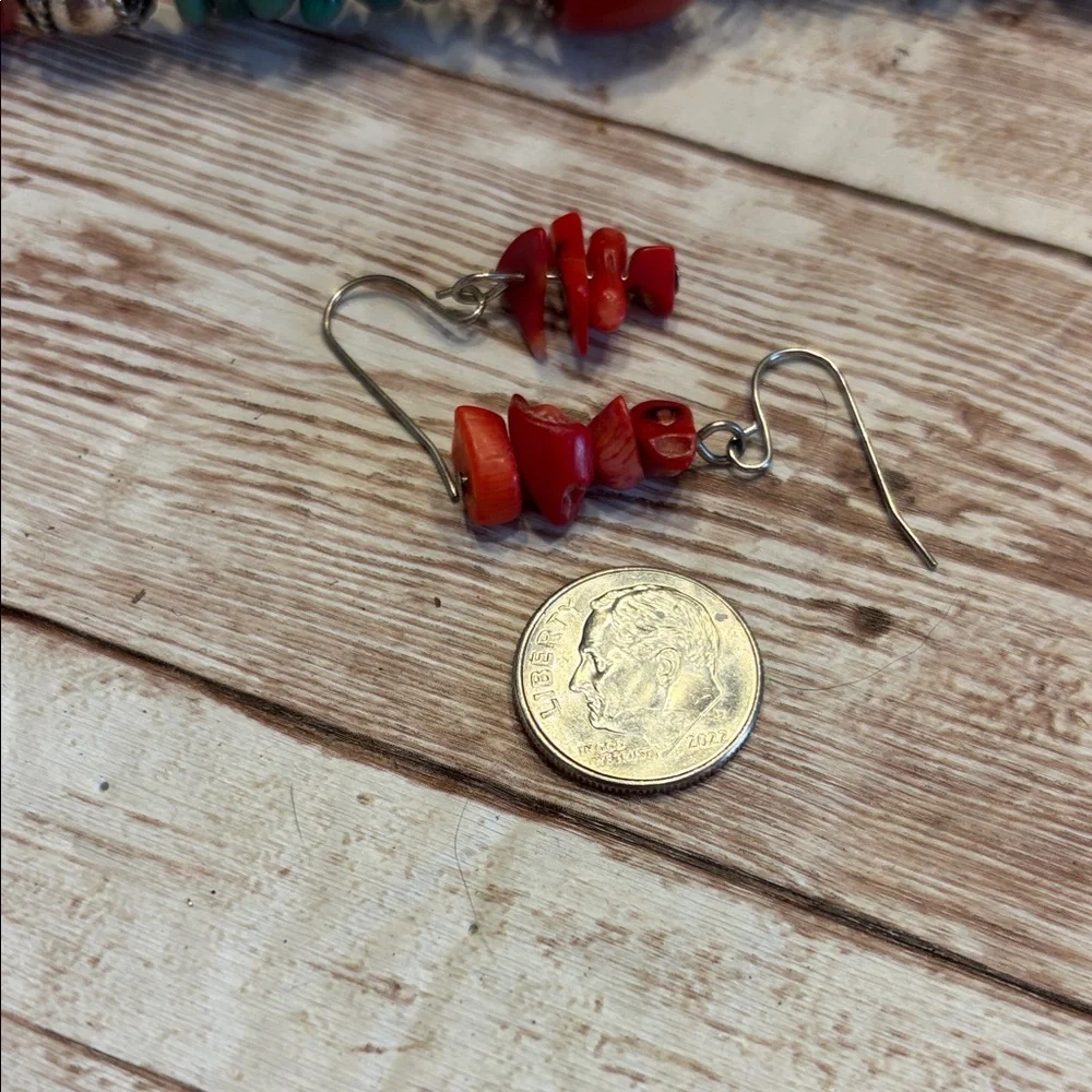 Elegant Red and Turquoise Beaded Jewelry Bracelet & Earrings Set